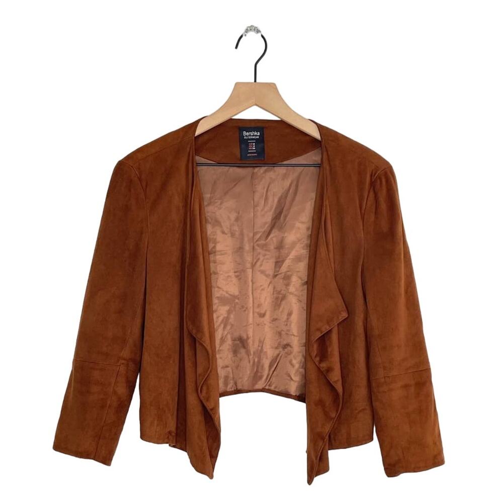 Bershka ASOS Open Front Faux Suede Waterfall Brown Jacket Women's Medium